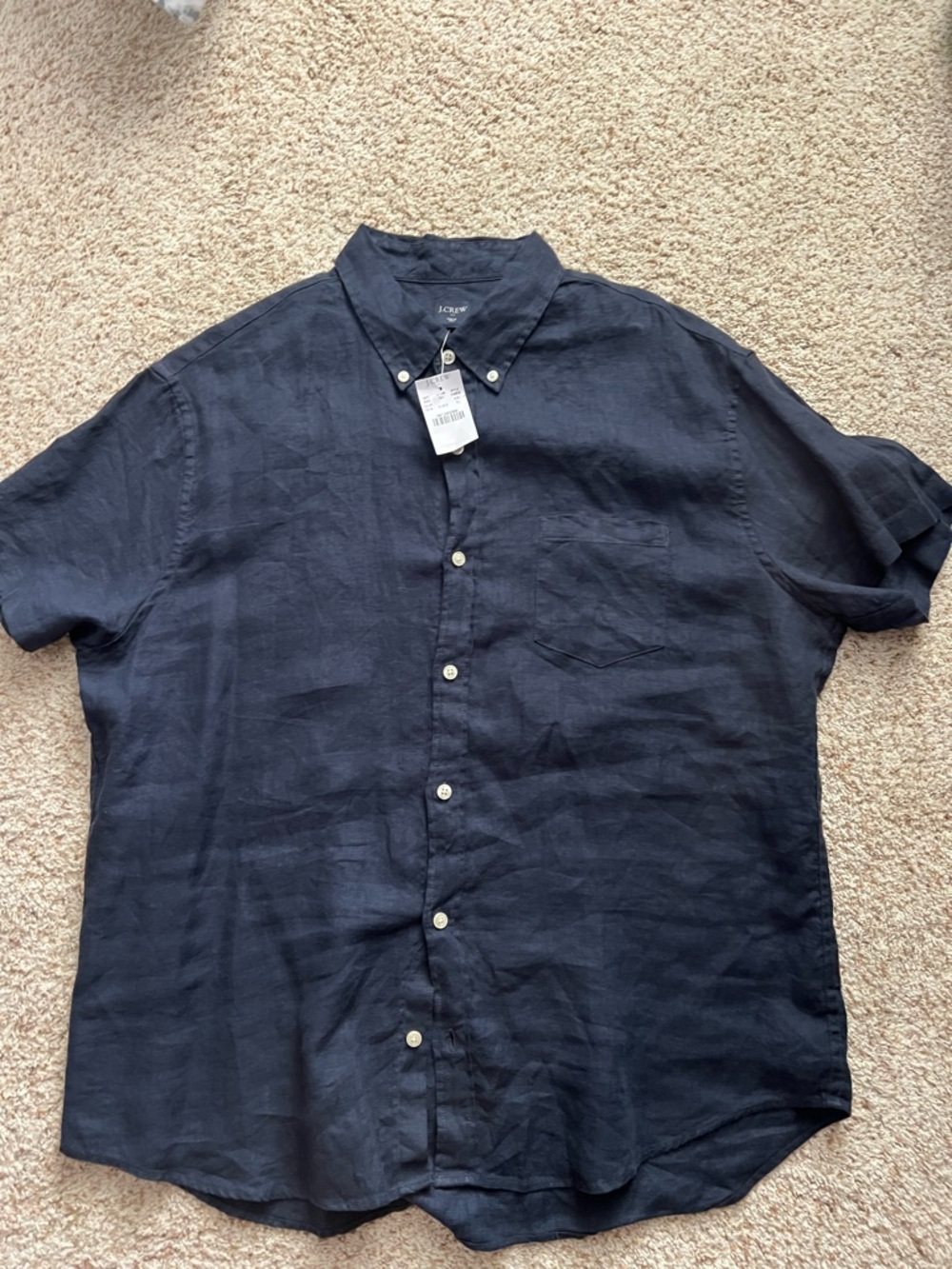 J. Crew Navy Short-Sleeve Linen Button-Down Shirt